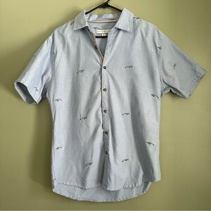 PD&C Light Blue Casual Embroidered Whale Button Up Short Sleeve Shirt - Size M🐋